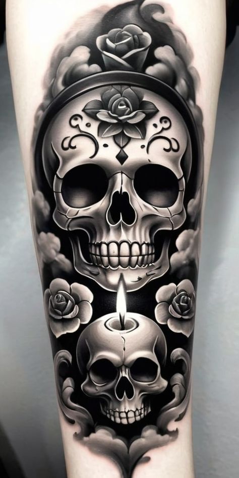 Candy Skull Tattoo For Men, Mexican Tattoo Ideas For Men, Mexican Style Tattoos, Traditional Skull Tattoo, Mexican Skull Art, Floral Skull Tattoos, Skull Tattoos For Men, Mexican Skull Tattoos, Tattoo Crane