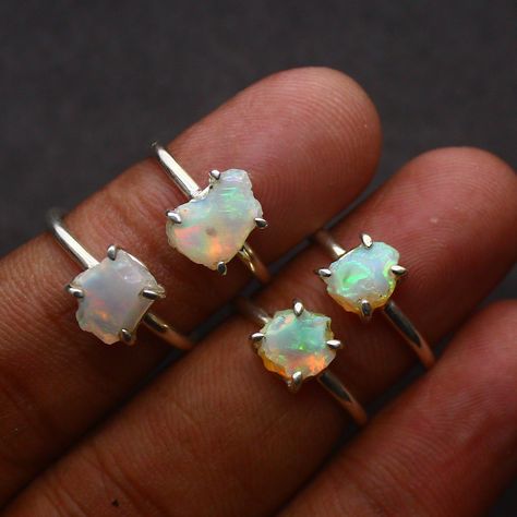 Opal Ring Handmade, Uncut Opal Ring, Raw Opal Engagement Ring, Rough Opal Ring, Raw Opal Jewelry, Opal Silver Ring, Raw Opal Ring, Raw Crystal Ring, Opal Birthstone