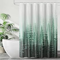 Green And Silver Bathroom, Forest Shower Curtain, Mountains And Water, God Is Everywhere, Green Shower Curtain, Christmas Nature, Tree Mountain, Forest Fabric, Farmhouse Shower Curtain