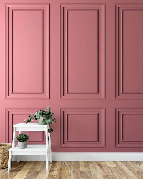 Panel Wall Pink, Pink Wall Panels, Pink Wall Molding, Pink Accent Wall Office, Studio Wall Ideas, Wallpaper Backgrounds Room, Pink Wall Interior, Pink Panel Wall, Studio Wall Design