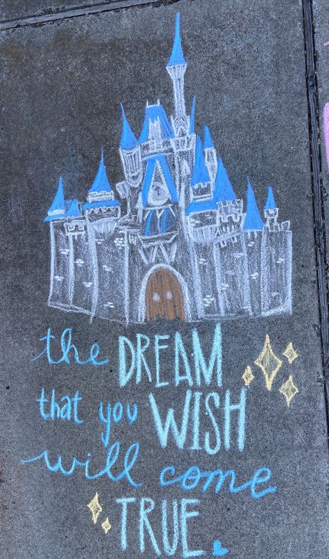 Cinderella castle inspired chalk art Cinderella Chalk Art, Princess Chalk Art, Sidewalk Chalk Art Disney, Disney Character Chalk Art, Disney Chalkboard Art, Chalk Art Ideas Disney, Kindness Sidewalk Chalk Art, Big Chalk Art, Chalk Art Disney