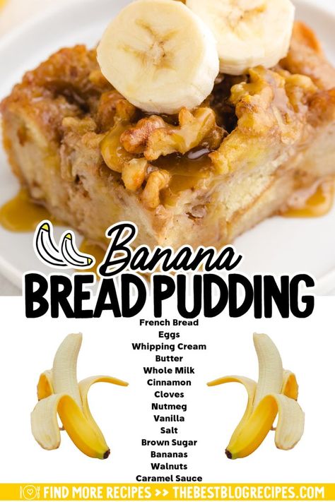 Banana Bread Pudding Banana Bread Pudding, Brunch Casserole, Fruit Dessert Recipes, Banana Walnut, Bread Pudding Recipe, Banana Dessert, Make Banana Bread, Chocolate Banana Bread, Refreshing Desserts