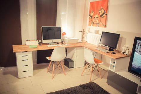 Office Ikea, Ikea Alex Desk, Ikea Small Spaces, Ikea Home Office, Desk Hacks, Corner Desk Office, Ikea Desk, Office Guest Room, Ikea Hackers