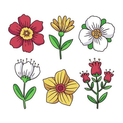 Easy Flower Painting, Flower Drawing Tutorials, Scrapbook Clipart, Flower Collection, Cartoon Flowers, Bullet Journal Art, Vector Free Download, Flower Svg, Cute Couple Art