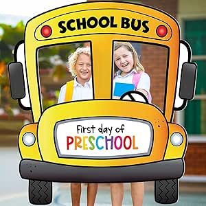 BBTO Back to School Decorations First Day of School Photo Props Bus Photo Booth Frame 35 Inch Welcome Decor Yellow Wheels on The Bus Party Sign for Teacher Student Classroom Party(Preschool) Wheels On The Bus Party, Bus Photo Booth, Bus Party, Bus Photo, Yellow School Bus, Student Photo, School Frame, Back To School Kids, School Photo