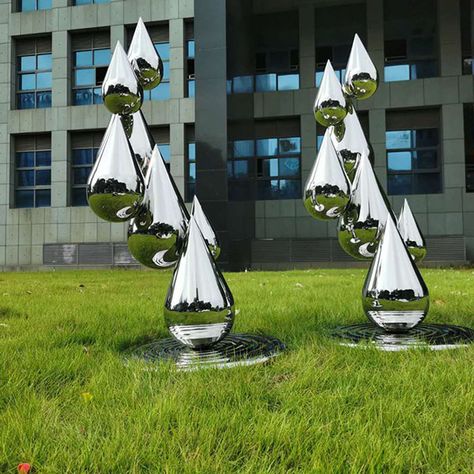 Water Droplets Shape Stainless Steel Sculpture Statue For Garden Outdoor Decoration Statue For Garden, Outdoor Statues Sculpture, Stainless Steel Sculpture, Water Sculpture, Steel Sculpture, Arts Center, Outdoor Sculpture, Water Droplets, Exhibition Stand