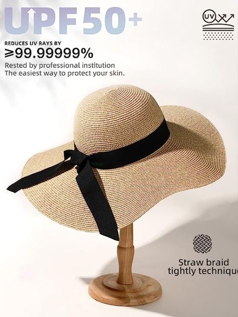 oversize beach straw hat Beach Hats For Women, Large Brim Hat, Floppy Beach Hat, Packable Hat, Summer Straw Hat, Beach Hats, Floppy Sun Hats, Wide Brim Sun Hat, Women's Headwear