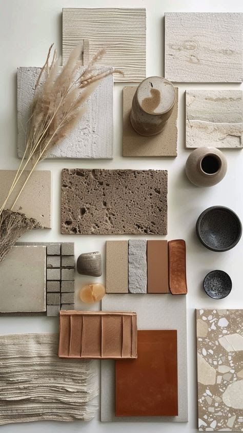 Inspired by you - hrvojkagasparini@gmail.com - Gmail Natural Color Interior Design, Desert Mood Board, Materials Board Architecture, Physical Moodboard, Earth Tone Interior Design, Mediterranean Mood Board, Earth Color Palette, Materials Board, Organic Interior