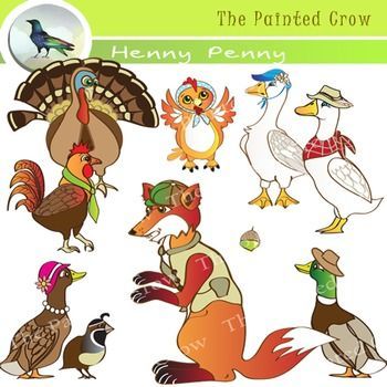 Henny Penny Clipart Set includes all 9 Chicken Little characters + acorn. Chicken Little Characters, Fifth Grade Spelling Words, Main Idea Graphic Organizer, Crow Logo, Kids Coping Skills, Halloween Math Activities, Merry Christmas Font, Henny Penny, Chicken Little