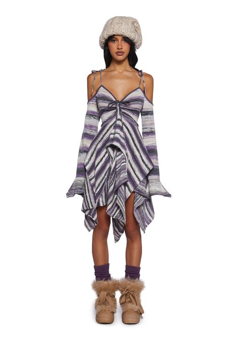 Current Mood Off The Shoulder Striped Knit Yarn Handkerchief Mini Dress - Multi – Dolls Kill Dollskill Outfits, Spy Costume, Foxy Cleopatra, Womans Halloween Costume, Fair Costume, Bed Dolls, Costume Pirate, Clueless Cher, Current Mood Clothing