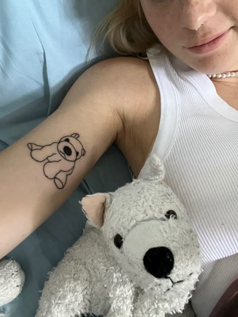 Lamb Stuffed Animal Tattoo, Stuffed Animal Tattoo Simple, Stuffed Dog Tattoo, Pillow Pet Tattoo, Dog Stuffed Animal Tattoo, Childhood Stuffed Animal Tattoo, Simple Animal Tattoos, Small Animal Tattoo, Tattoo Ideas Animals