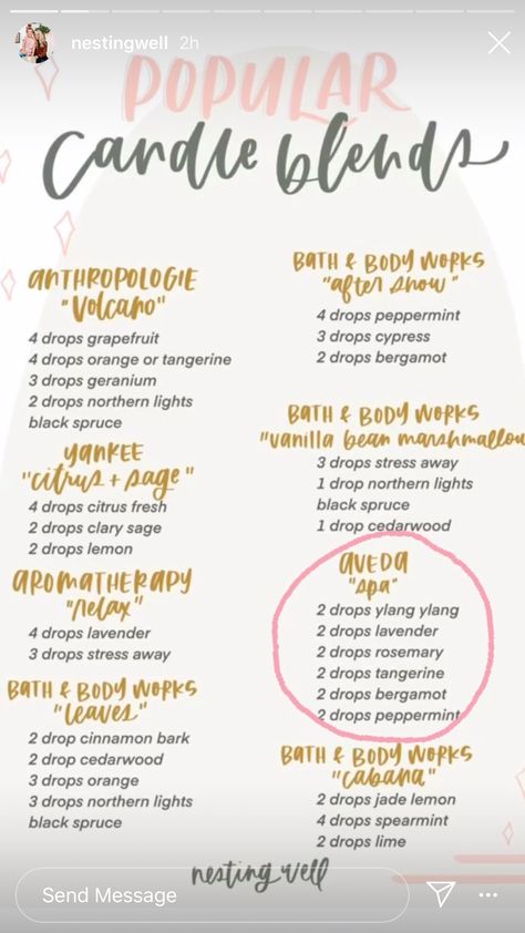 Popular Candle, Aveda Spa, Diffuser Blends Young Living, Candle Scents Recipes, Candle Blends, Popular Candles, Soya Mumu, Essential Oil Diffuser Blends Recipes, Young Living Essential Oils Recipes