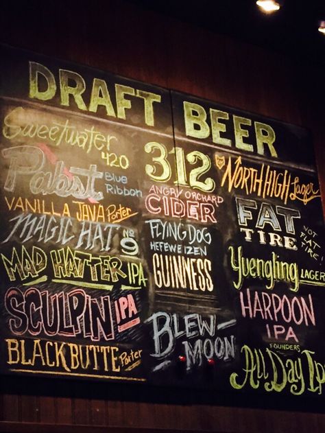 Draft Board Beer Board Chalkboard, Beer Menu Design, Draft Beer Bar, Bar Chalkboard Ideas, Bar Chalkboard, Chalkboard Bar, Chalk Signs, Beer List, Restaurant Sign