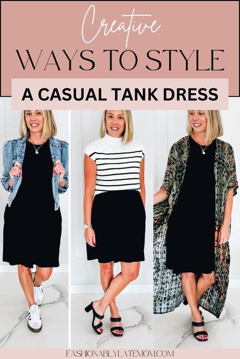 Unlock the versatility of your wardrobe with our blog post on How to Style A Casual Everyday Tank Dress Multiple Ways. Discover creative Dress Outfits For Women and make the most of your Everyday Dress with styling tips that transform your look from casual to chic effortlessly. Perfect for any occasion, these ideas will help you maximize your tank dress's potential. One Dress Multiple Outfits, Tank Maxi Dress Outfit, Tank Top Dress Outfit, Dress Multiple Ways, Dresses With Tennis Shoes, Black Dress Outfit Casual, Black Tshirt Dress, Tshirt Dress Outfit, Effortless Chic Style