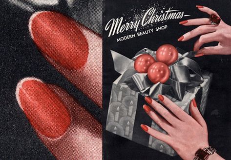 1940s Vintage Nails - The polish, the shape, and more - Vintage Hairstyling 1950s Nails, Half Moon Manicure, Nail Polish Style, Moon Manicure, Acrylic Nail Brush, Roll Hairstyle, Nail Care Routine, Vintage Nails, Clean Nails