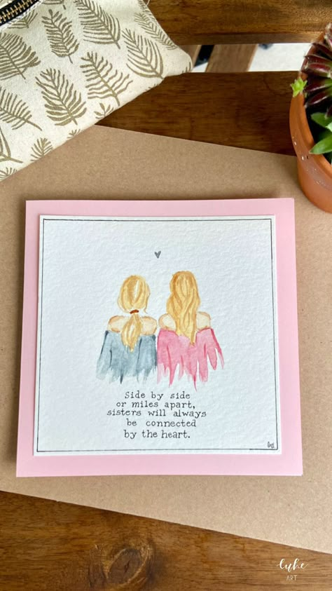 Friend Watercolor Card, Cute Paintings For Sister, Sister Watercolor Painting, Best Friends Watercolor Paintings, Watercolor Friendship Card, Painting Ideas For Sisters, Best Friends Watercolor, Best Friend Watercolor, Best Friend Painting