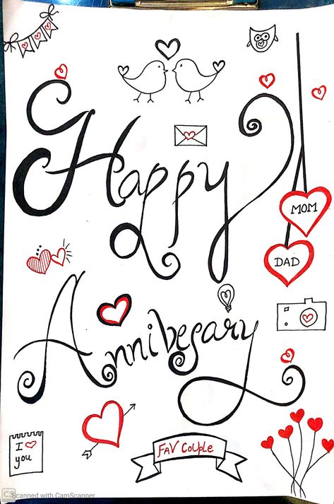 Marriage anniversary doodle for mom dad Happy Anniversary Drawing Ideas, Anniversary Card For Parents Handmade, Anniversary Crafts For Parents, Anniversary Doodle Art, Happy Anniversary Drawings, Anniversary Drawings For Parents, Anniversary Drawings For Him, Drawings For Parents, Anniversary Doodles