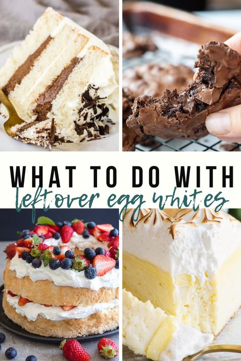 Don’t throw those egg whites down the drain? We’ve collected our favorite ways to use leftover egg whites. Cakes With Egg Whites, Recipes Using Egg Whites Baking, Egg White Baking, White Egg Recipe, 4 Egg Whites Recipe, Egg White Cupcakes, Baking With Egg Whites, Recipes With Egg Whites Dessert, Desserts Made With Egg Whites