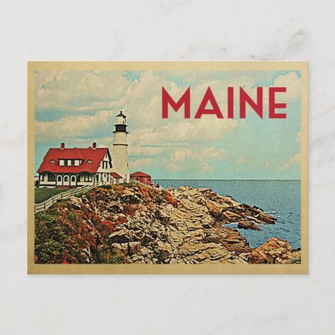 Maine Postcard Vintage Travel Vintage Travel Decor, Vintage Travel Party, Maine Postcard, Vintage Travel Themes, Vintage Postcards Travel, Postcard Vintage, Travel Ads, Travel Postcard, Vintage Trends