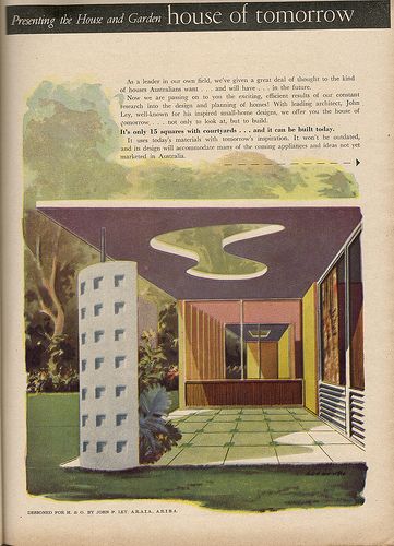 House of Tomorrow Exterior | Flickr - Photo Sharing! Atomic Age Architecture, Retro Futuristic House Exterior, 1950s Futurism House, Mid Century Outdoor, Palm Springs Mid Century Modern, House Of Tomorrow, Mid Century Exterior, Outdoor Paradise, Mid Century Mod