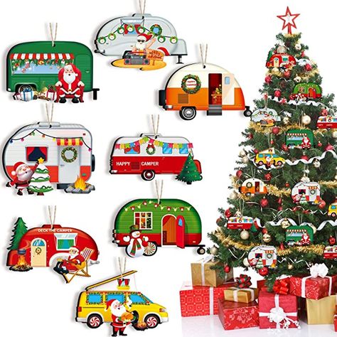 Camping Party Decorations, Winter Farmhouse Decor, Camper Christmas, Decor With Ropes, Camper Ornament, Wooden Christmas Tree Decorations, Santa Claus Decorations, Party Crafts, Rv Trailer