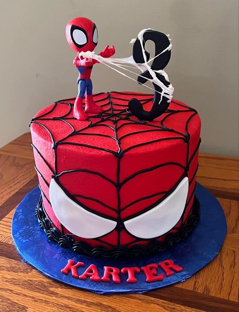 3rd Cake Birthday, Spidy Birthday Cakes, Cake Decorating Spiderman, Spin Spiderman Cake, Spidey 3rd Birthday Cake, Spiderman Dinosaur Cake, Small Spider Man Cake, Birthday Cake Boy 4th Birthday, 3rd Birthday Spiderman Cake