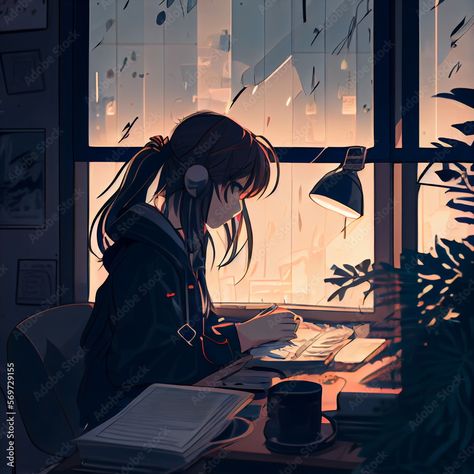 Lofi girl studying🤗 Anime Writer Aesthetic, Anime Student Aesthetic, Lofi Study Aesthetic, Lofi Girl Aesthetic, Study Art Anime, Hip Wallpaper, Study Anime, 90s Phone, Lofi Wallpaper