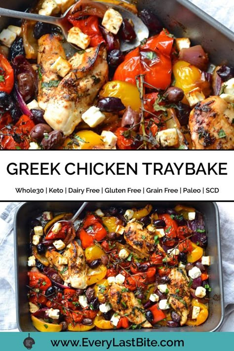 Greek Sheet Pan Chicken Dinner, Traybake Recipes Dinner, Greek Sheet Pan Chicken, Sheet Pan Greek Chicken, Easy Greek Chicken, Chicken Traybake, Traybake Recipes, Chicken Tray Bake, Greek Chicken Recipes