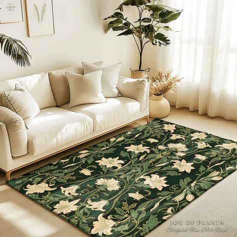 Maximalist Bedroom Rug Botanical Elegant Room Decor Floral Aesthetic Forest Green Floor Rug Playful Room Accent Nordic Pastel Cottagecore - Etsy Rugs In Dorm Room, Oregon Apartment, Hobbit Room, Aesthetic Forest Green, Elegant Room Decor, Nordic Pastel, Room Decor Floral, Pastel Cottagecore, Maximalist Bedroom