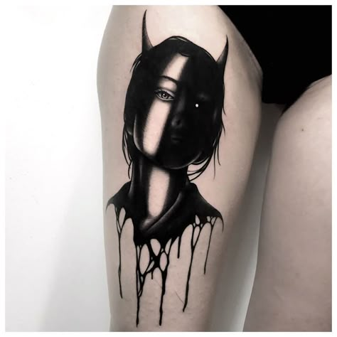 Angel Devil Tattoo, Gotik Tattoo, Mangas Tattoo, Goth Tattoo, Devil Tattoo, Demon Tattoo, Creepy Tattoos, Dark Art Tattoo, Up Tattoos