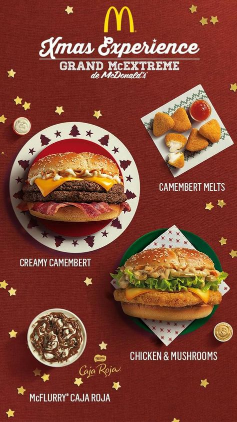 Food Competition Poster, Winter Food Creative Ads, Christmas Menu Design Ideas, Menu Mcd, Mcdonalds Christmas, Print Advertising Design, Food Instagram Post, Food Post, Pizza Design