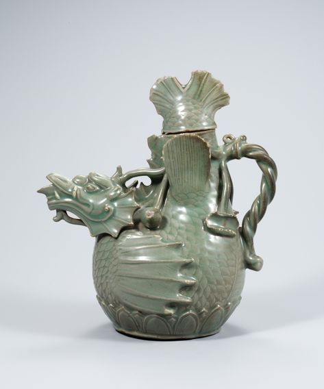 Celadon Fish-Dragon Ewer, Goryeo Dynasty Korean Pottery, Ancient Korea, Celadon Ceramics, Mythical Dragons, Ancient Pottery, Ancient Origins, Korean Art, Grand Palais, Ancient China