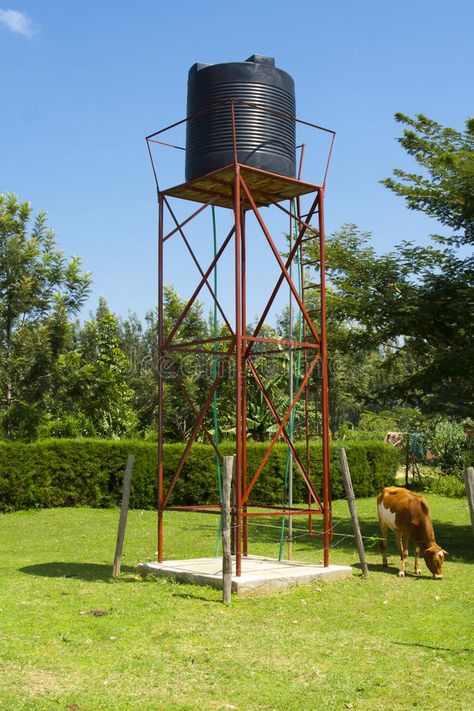 Water tank. Plastic water tank kept on metallic platform at a farm , #sponsored, #Plastic, #tank, #Water, #water, #farm #ad Water Tower Design, Water Tanks Ideas, Overhead Water Tank Design For Home, Water Tank Stand, Water Tank Design, Plastic Tanks, Water Collection System, Steel Water Tanks, House Main Gates Design