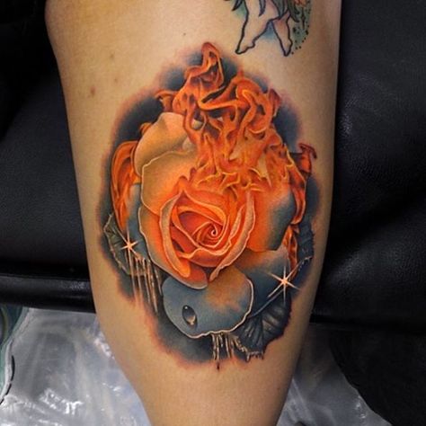 Gorgeous fire and ice rose done by @acostattoo using the Spektra Edge X. #fkirons #spektraedgex #rose #rosetattoo #fire #ice Rose Garden Tattoo, Lotus Sleeve Tattoo, Fire And Ice Roses, Ice Tattoo, Eternal Tattoo Ink, Ice Rose, Burning Rose, Rose Tattoo Sleeve, Mark Tattoo