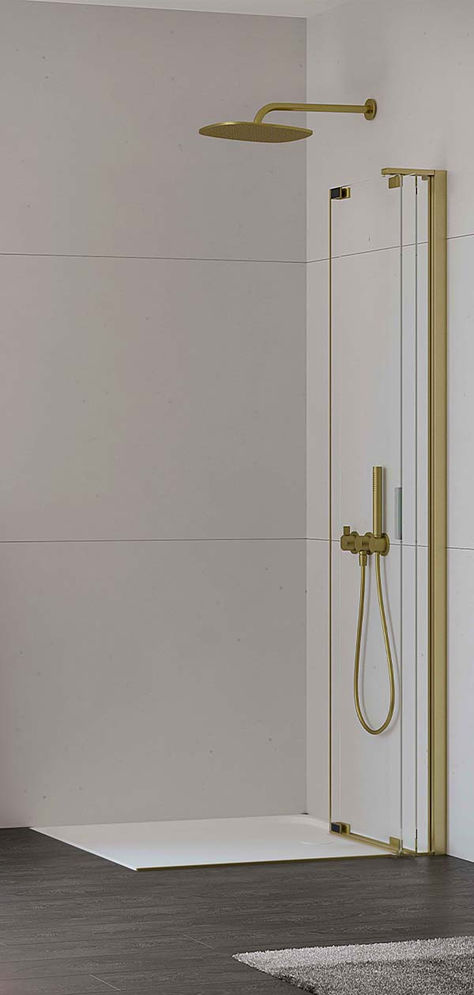 Space-saving bathroom interior - Duka Bifold Shower Door Frameless, Folding Shower Door, Minimal Bathroom Ideas, Contemporary Bathroom Inspiration, Colourful Bathroom, Bifold Shower Door, Walk In Shower Enclosures, Shower Door Hardware, Space Saving Bathroom