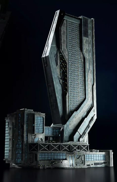 Cyberpunk Tower Concept Art, Futuristic Building Architecture, Cyberpunk Tower, Futuristic Building Concept Art, High Tech Architecture, Scifi Concept Art, Cyberpunk Architecture, Scifi Architecture, Mega Building