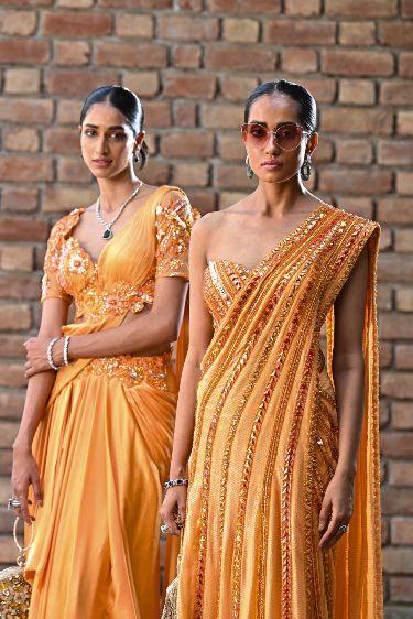 It’s official!! Orange is the season’s favourite accent color. Step into those balmy evening soirees all draped in the glitz of summer’s sunshine from Moledro. Orange Indian Outfit, Blazer Outfits For Women, Classy Dress Outfits, Wedding Prep, Indian Wedding Outfits, Indian Outfit, Draped Dress, Blazer Outfits, Classy Dress