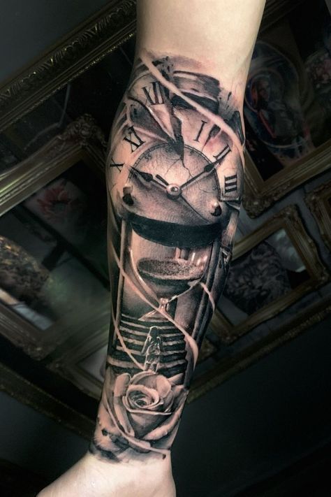 Hourglass Forearm Tattoo Men, Limited Time Tattoo, Hourglass Forearm Tattoo, Hourglass Arm Tattoo, Time Is Limited Tattoos, Clock Tattoo Design Men, Men’s Tatoos, Hourglass Tattoo Men, Outer Arm Tattoo