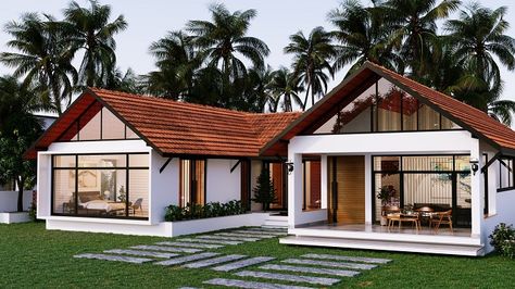 Kerala House Design Contemporary, Traditional Tropical House, Traditional Kerala House Elevation, Modern Tropical House Plan, Kerala Houses Design, Kerala House Design Traditional Elevation, House Exterior Design Kerala, Kerala Traditional House Exterior, Small Tropical House Design