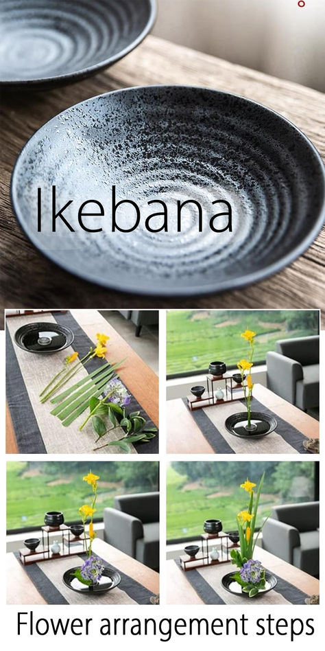 Ikebana bowl starter kit for beginners. Shallow Vase, Ikebana Vases Ceramics, Japanese Floral Design, Japanese Flower Arrangement, Small Arrangements, Flower Styling, Floral Frog, Torch Ginger, Ikebana Flower