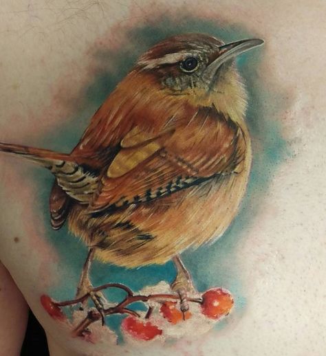 Blue Wren Tattoo, Wren Bird Tattoo, Oak Leaves Tattoo, Wren Tattoo, Oak Leaf Tattoos, Winter Wren, Leaves Tattoo, Wren Bird, Blue Wren