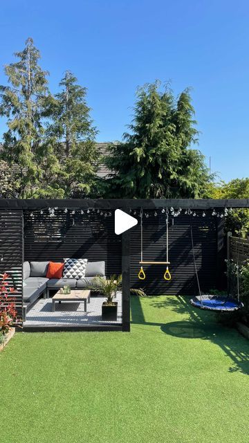 413K views · 6.1K likes | Claire Moran Designs - Interior Design Studio on Instagram: "G I N  T E R R A C E  B U I L D

As promised here’s how we built the gin terrace all ready for summer 🍸

It was all systems go once the 13 chunky timbers arrived to form the frame. 6 were concreted upright into the ground and 7 placed across the top. Sleepers created the edge for the base and timber slats were placed around one side and all the way along the back. We also built a reveal for some privacy and for Louie the monkey light. A concrete slab was then laid ready for tiling before the whole structure was painted black and the electrics were installed. Then our geometric tiles were placed on the base sitting flush with the top of the sleepers. 

Lastly to keep the kids happy we added trapeze bars Nautical Patio, Terrace Designs, Party Backyard, Yard Ideas Backyard, Pools Backyard, Beautiful Patios, Backyard Living, Small Backyard Patio, Small Backyard Pools