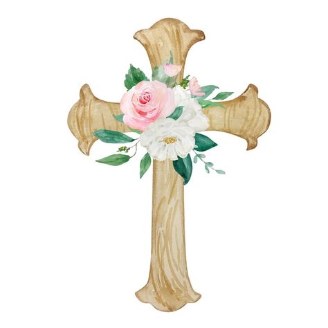 Premium Vector | Vector watercolor crosses decorated with roses easter religious symbol Cross Watercolor Painting, Floral Cross Background, Floral Cross Illustration, Easter Cross Watercolor Painting, Cross Watercolor, Watercolor Cross, Easter Religious, Religious Symbols, Psd Icon