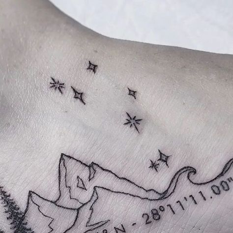 Toronto Tattoo Ideas, Canada Tattoo Ideas Simple, Norway Tattoo Ideas, Banff Tattoo, Canada Tattoo Ideas, Iceland Tattoo Ideas, Landslide Tattoo, Nh Tattoo, Latitude Longitude Tattoo