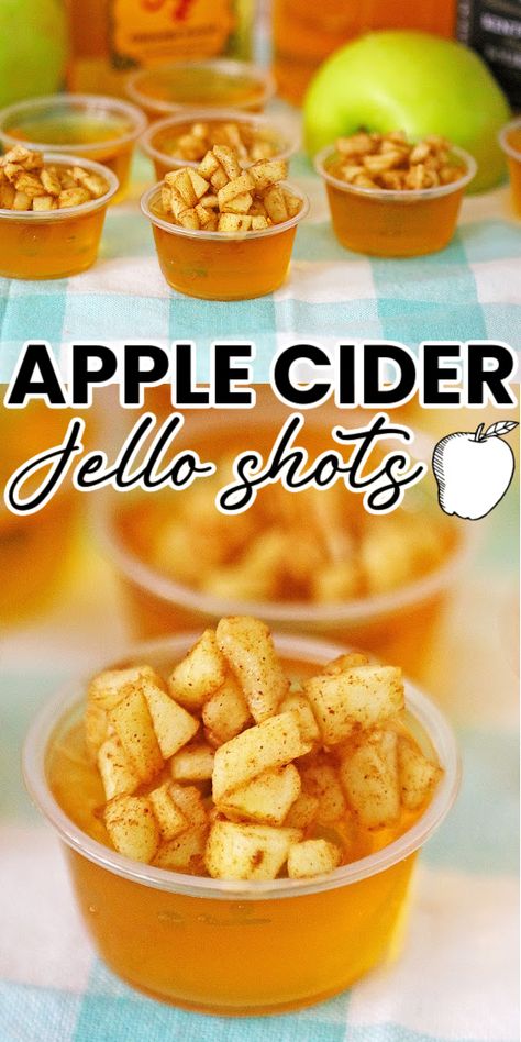 apple cider jello shots on a blue plaid napkin Apple Cider Jello Shots, Cider Jello Shots, Thanksgiving Jello, Apple Cider Bourbon, Best Jello Shots, Candied Orange Slices, Jell O Shots, Jello Shot Recipes, Jello Shot