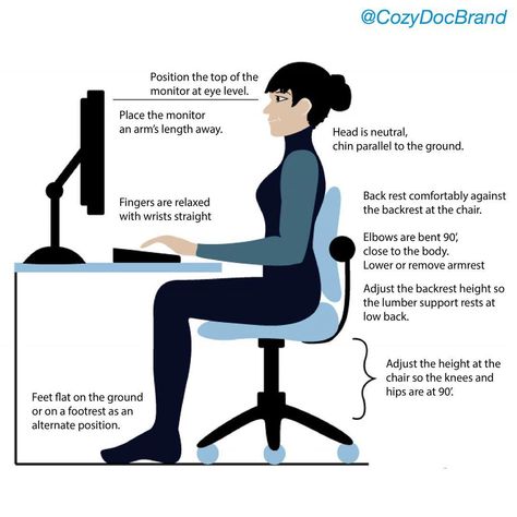 Healthy Sitting Post   Proper office desk set-up and ergonomics are key to keeping your body pain-free and your mind sharp. Check out these sitting tips to correct your posture and improve daily function and productivity. 🤗 ⠀⠀⠀⠀⠀⠀⠀⠀⠀  ⠀⠀⠀⠀⠀⠀⠀⠀⠀ Computer Ergonomics, Desk Ergonomics, Plyometric Exercises, Office Ergonomics, Study Info, Improving Posture, Massage Therapy Business, Powerpoint Animation, Back Posture Corrector