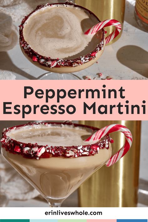 Upgrade your espresso martini with this peppermint rendition. Made with only 5 ingredients, this Peppermint Espresso Martini comes together in just a couple of minutes! Pepermint Martini, Peppermint Espresso Martini, Esspresso Martini, Peppermint Martini Recipe, Xmas Cocktails, Peppermint Vodka, Boozy Treats, Peppermint Martini, Xmas Drinks