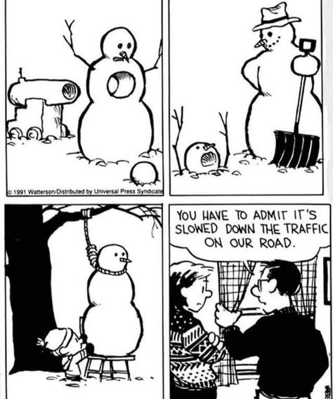 Snowman Jokes, Calvin And Hobbes Humor, Calvin Und Hobbes, Calvin And Hobbes Quotes, Batman Meme, Calvin And Hobbes Comics, Far Side Comics, Witty Remarks, Comic Page