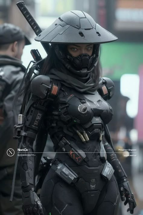 Scifi Armor Concept Art Female, Cyberpunk Assassin Character Art, Cyberpunk Character Ideas, Female Sci Fi Character Design, Sci Fi Concept Art Character Design, Futuristic Female Character Concept, Future Warrior, Space Warrior, Cyberpunk Armor