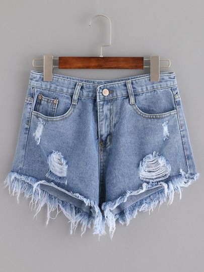 Shop Blue Ripped Tassel Denim Shorts online. SheIn offers Blue Ripped Tassel Denim Shorts & more to fit your fashionable needs. Ripped Denim Shorts, Mini Short, Cropped Denim Jacket, Blue Denim Shorts, Summer Style Casual, Ripped Denim, Denim Shorts Women, Denim Design, Distressed Denim Shorts